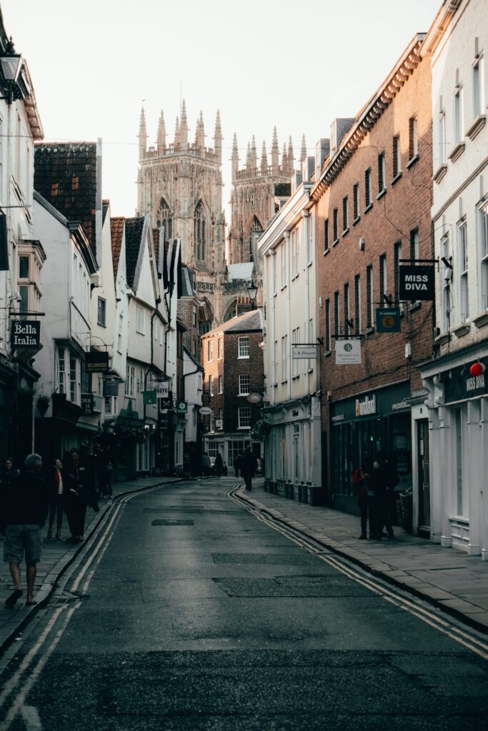 York, England Street with Cathedral in background