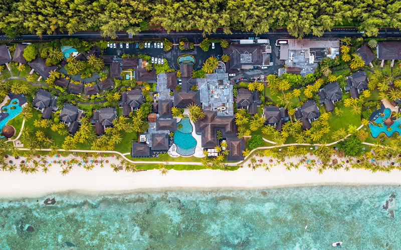 Bird's eye view of the LUX* Le Morne hotel.